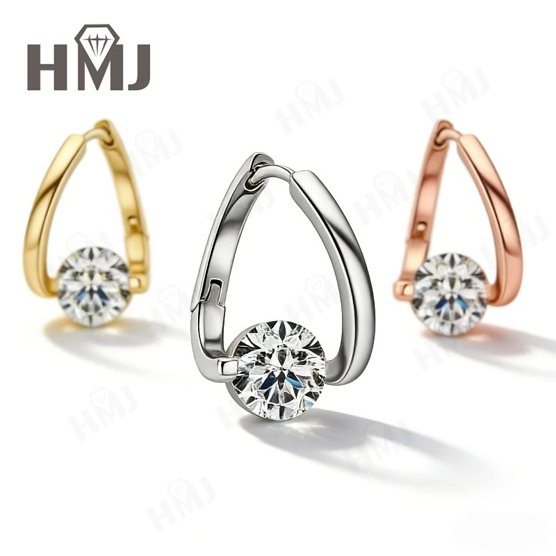 

D Color Round Brilliant Moissanite Stud Earrings 1-2Ct VVS1 S925 White Yellow Rose Gold Timeless Fine Jewelry Gift for Women