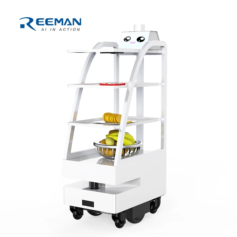 

High Quality Dining Room Restaurant Receptionist Robot Waiter Meal Delivery Robot For Food Serving Mobile Meals Trailer For Food