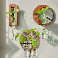 Plant Propagation Station Wall Hanging Wooden Moon Phase Plant Terrarium for Hydroponics Home Office Decor Air Plant Holder Gift