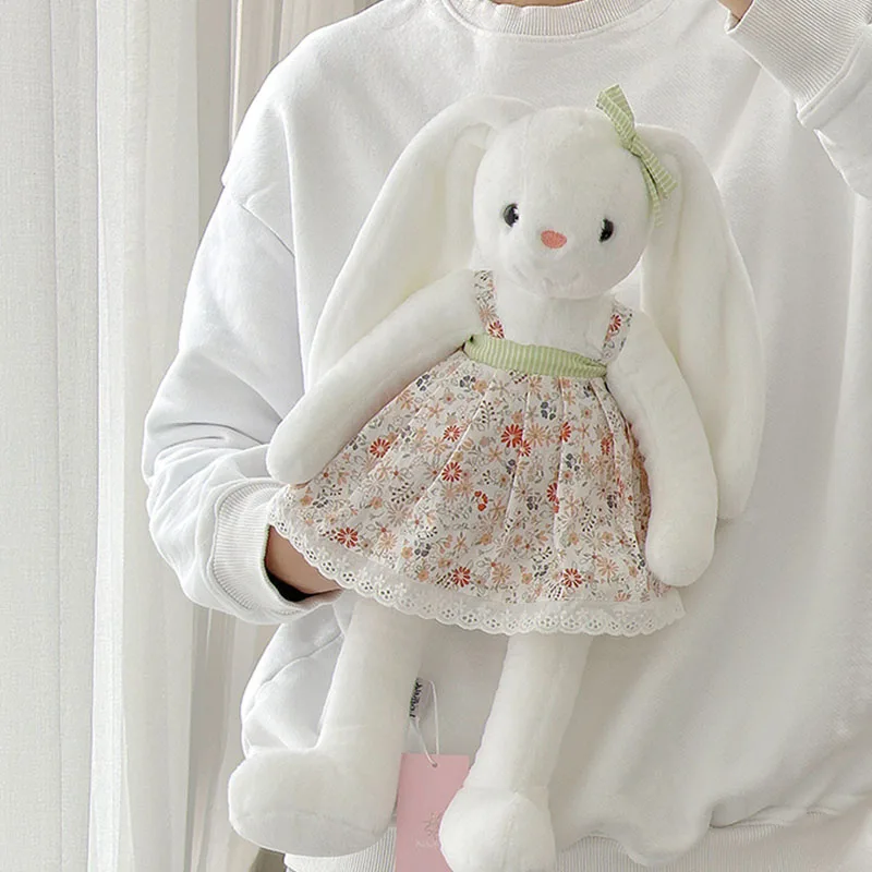 45cm Cute Long Ears Bunny Stuffed Animal Soft Rabbit With Dress Plush Toy Kids Birthday Gift Children Cuddle Toys Girl Gifts