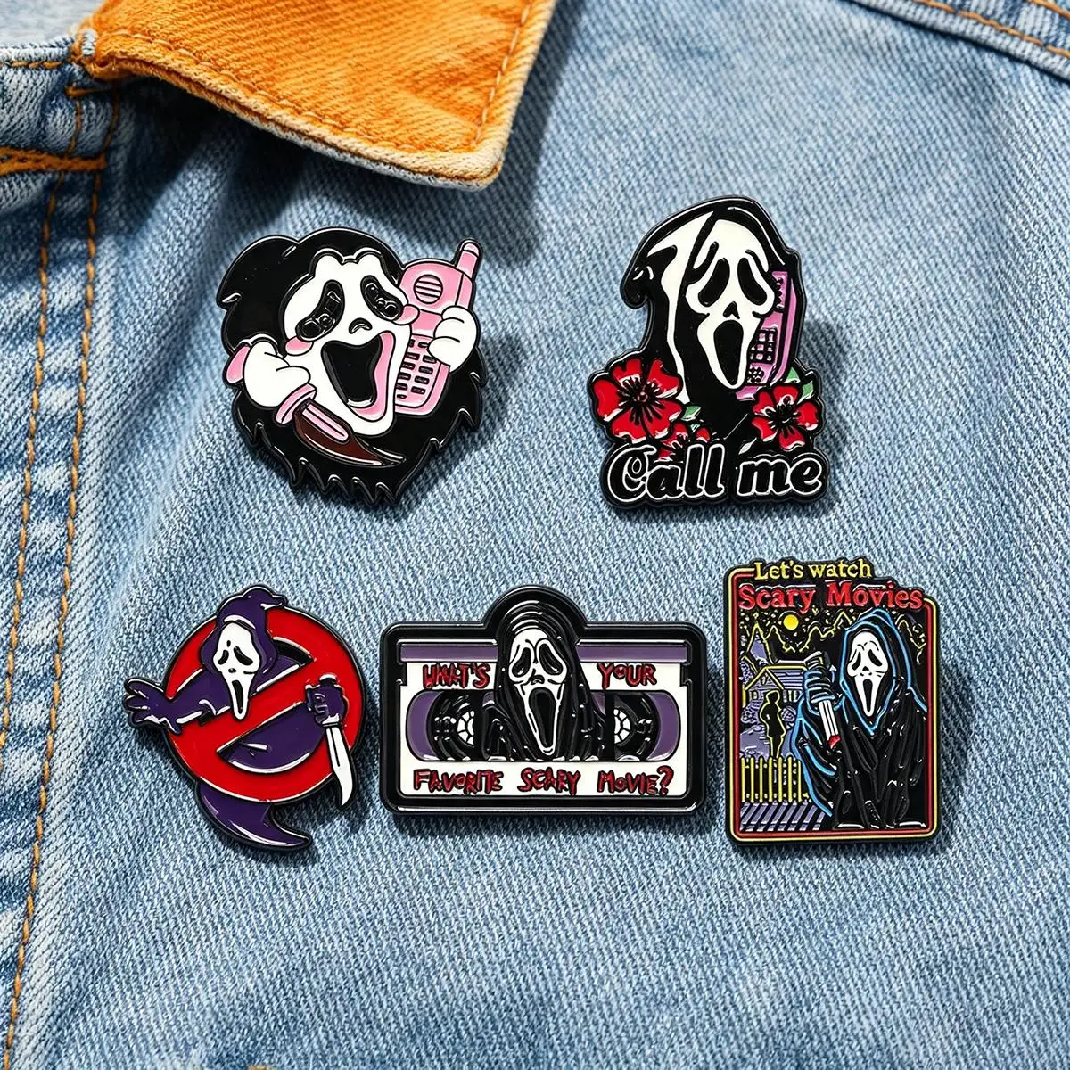 5Pcs/Set Horror Skull Enamel Brooch Gothic Punk Metal Badge Backpack Lapel Pin Costume Jewelry Accessories Halloween Gifts