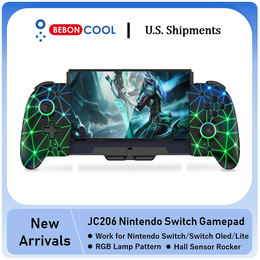 BEBONCOOL JC206 RGB Joystick For Nintendo Switch/Switch OLED Gamepads Built-in 6-Axis Gyro Design Handheld Grip Gamepad