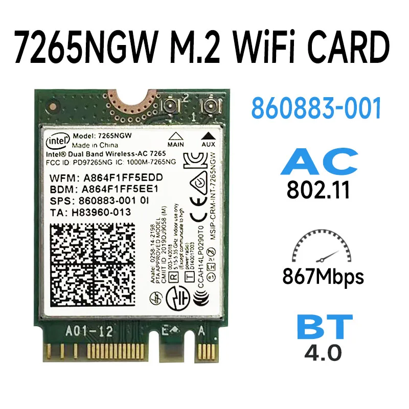 Dual Band Wireless-AC 7265  7256NGW 802.11AC 867Mbps  Wi-Fi + Bluetooth 4.0 NGFF M.2 WLAN WIFI Card intel 7265