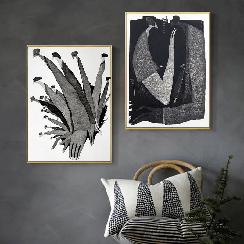 الحديثة أسود أبيض مجردة شخصيات الأزياء قماش لوحات الملصقات والمطبوعات صور فنية للجدران لغرفة المعيشة ديكور المنزل