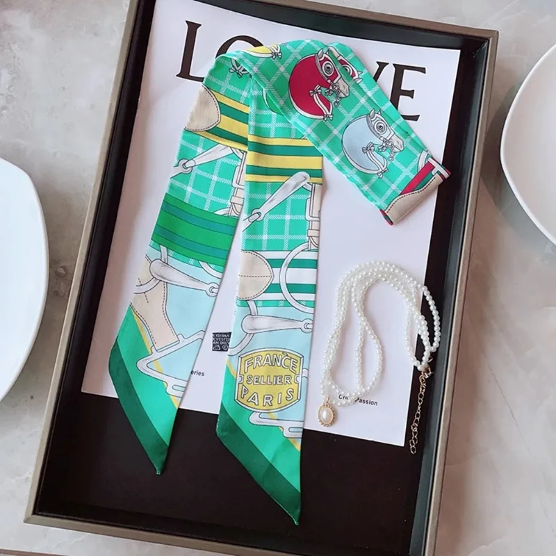 New Style Steed Cavalry Horse Racing Lady Versatile Twill Ribbon Scarf Travel Bag Handle Ribbon Hair Band Small Scarf Headband