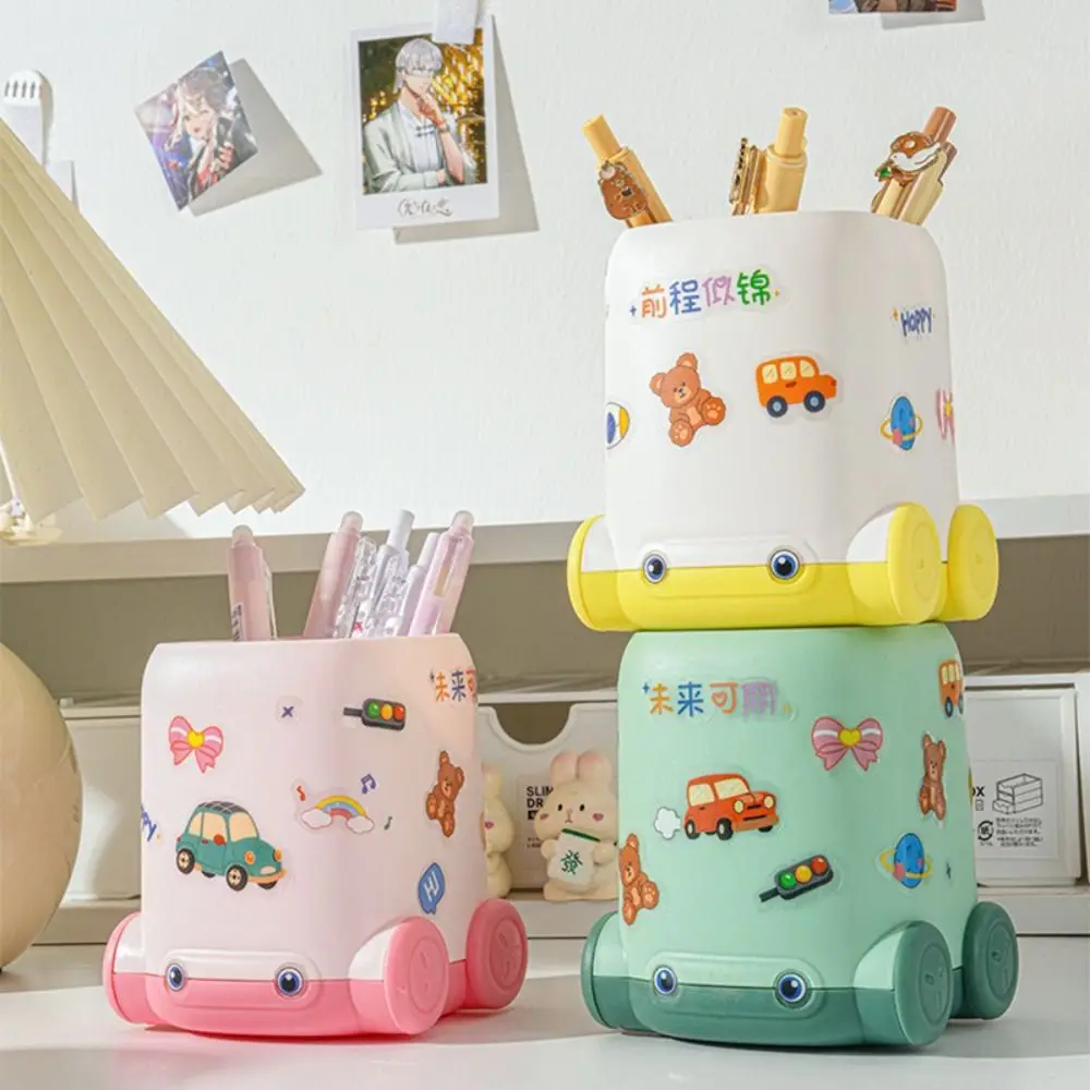 

Cartoon Car Shape Pen Holder Multifunctional Large Capacity Pen Container Stationery Storage Bucket Student Gift