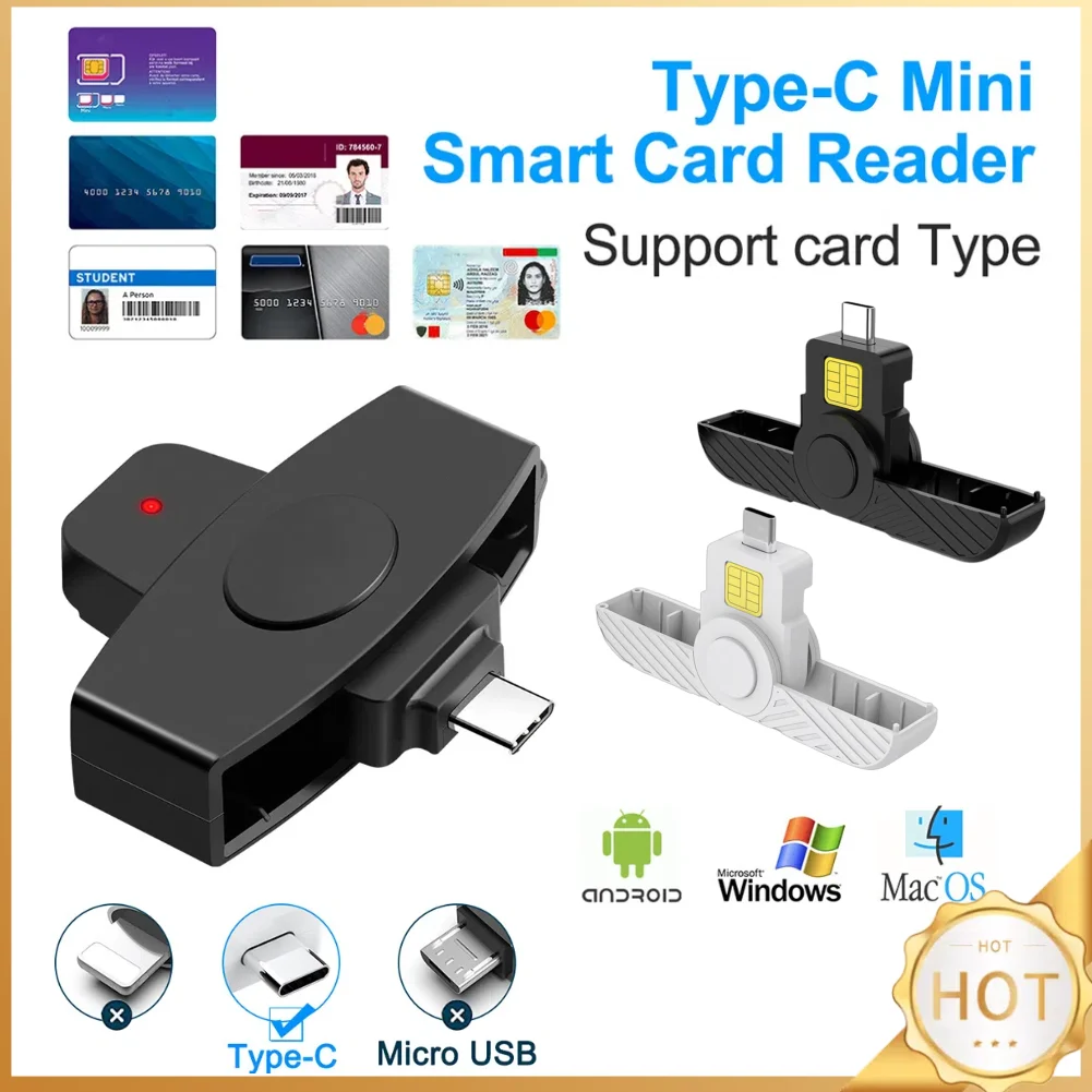 USB tipo C Leitor de Cartão Inteligente Portátil Adaptador De Leitor De Cartão Para Citizen Bank EMV Cartão SD Externo para Windows para Mac/Android