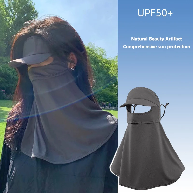 Driving Sunscreen Mask,Women's Anti-ultraviolet Rays,Neck Protection,Full Face Sunshade Gini Ice Silk Sunscreen Mask