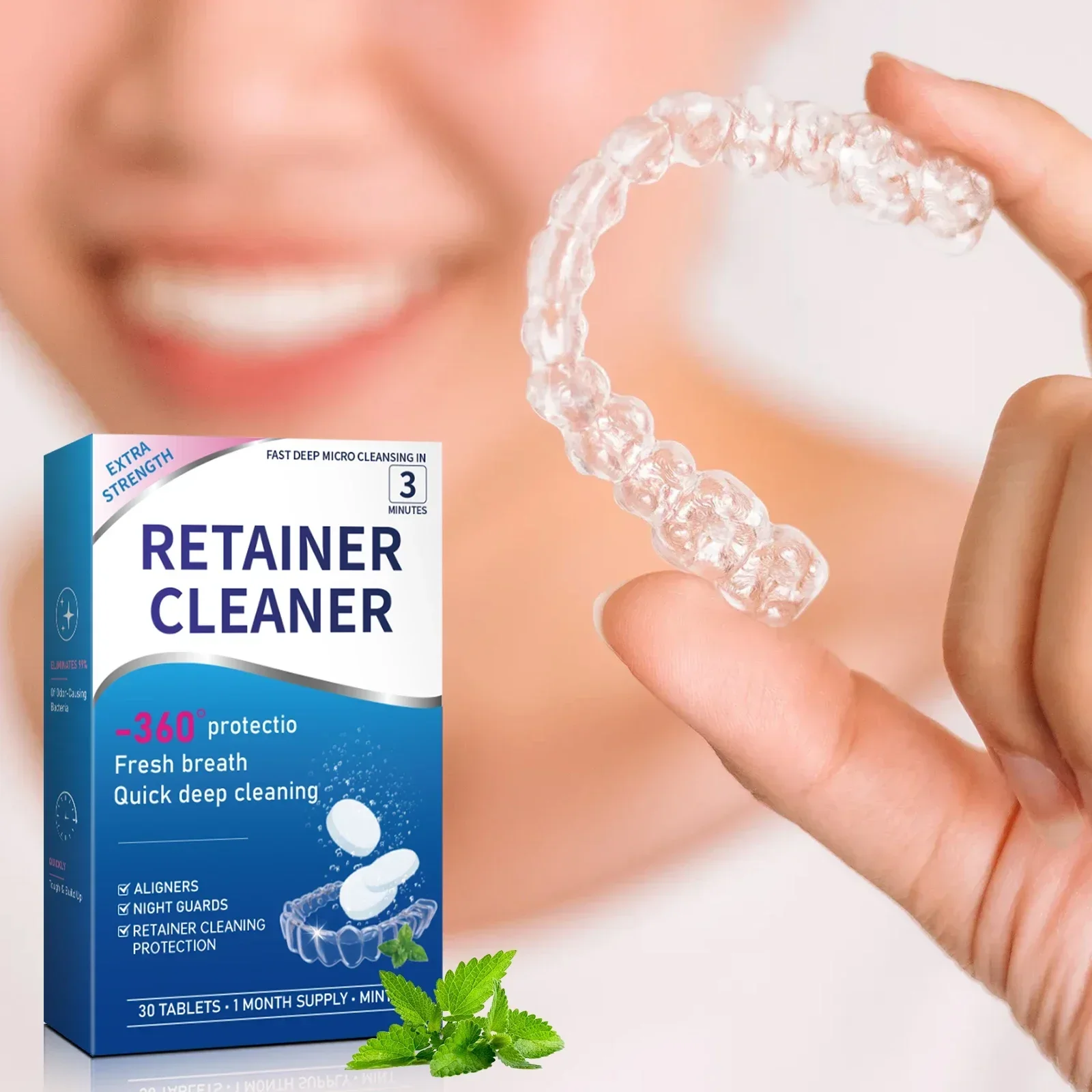 Confezione da 30 compresse detergenti per protesi: pulizia profonda effervescente portatile per protesi e fermi. Cura della manutenzione regolare.