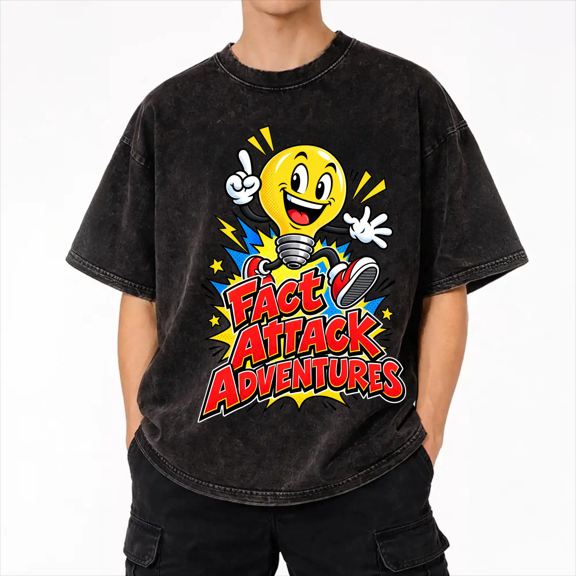 Summer Fact Attack Adventures Lighty Washed T Shirts Apparel Oversize T-Shirt  for Men Women Tee Shirt