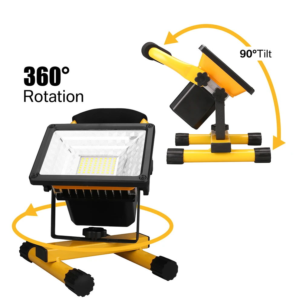 60W LED Work Lights Rechargeable Floodlight Waterproof Portable Floodlight Emergency Work Job Site Lights with Stand for Camping