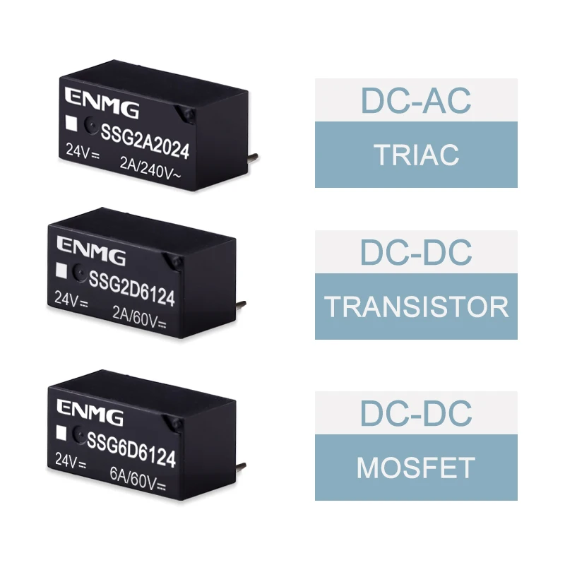 ENMG Solid State Relay PCB Pin-Type SSG DC Control DC 24V AC 220V 2A Printed Circuit Board Optically Isolated Non-Contact Potted