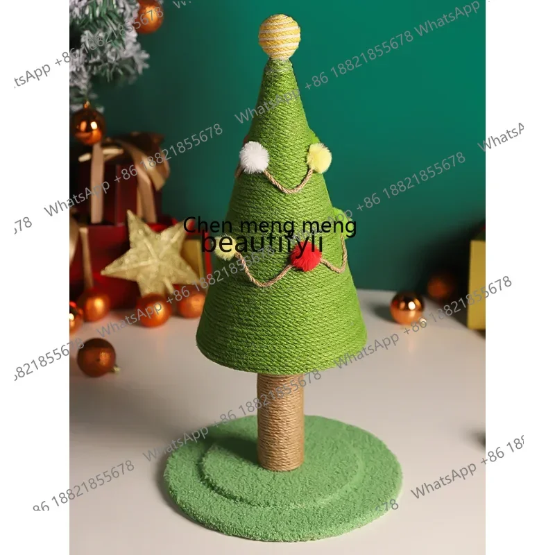 cn8350 LHY yj Christmas Tree Cat Scratch Board Chamfer Embroidered Scratching Post Hemp Rope No Dandruff Pet Grinding Claw Toy