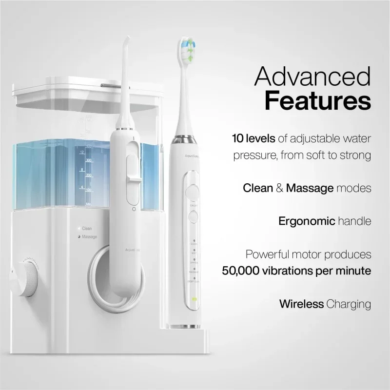 QWAquaSonic Home Dental Center PRO – Brushing & Flossing Made Easy – Brush & Floss – Power Toothbrush & Water Flosser