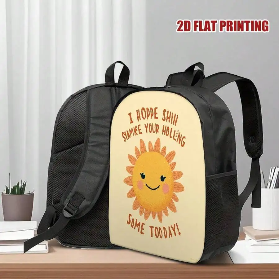 Fashion Sunshine Smiling Face 2D Flat Printed Backpack Large Capacity Travel Commuting Bag