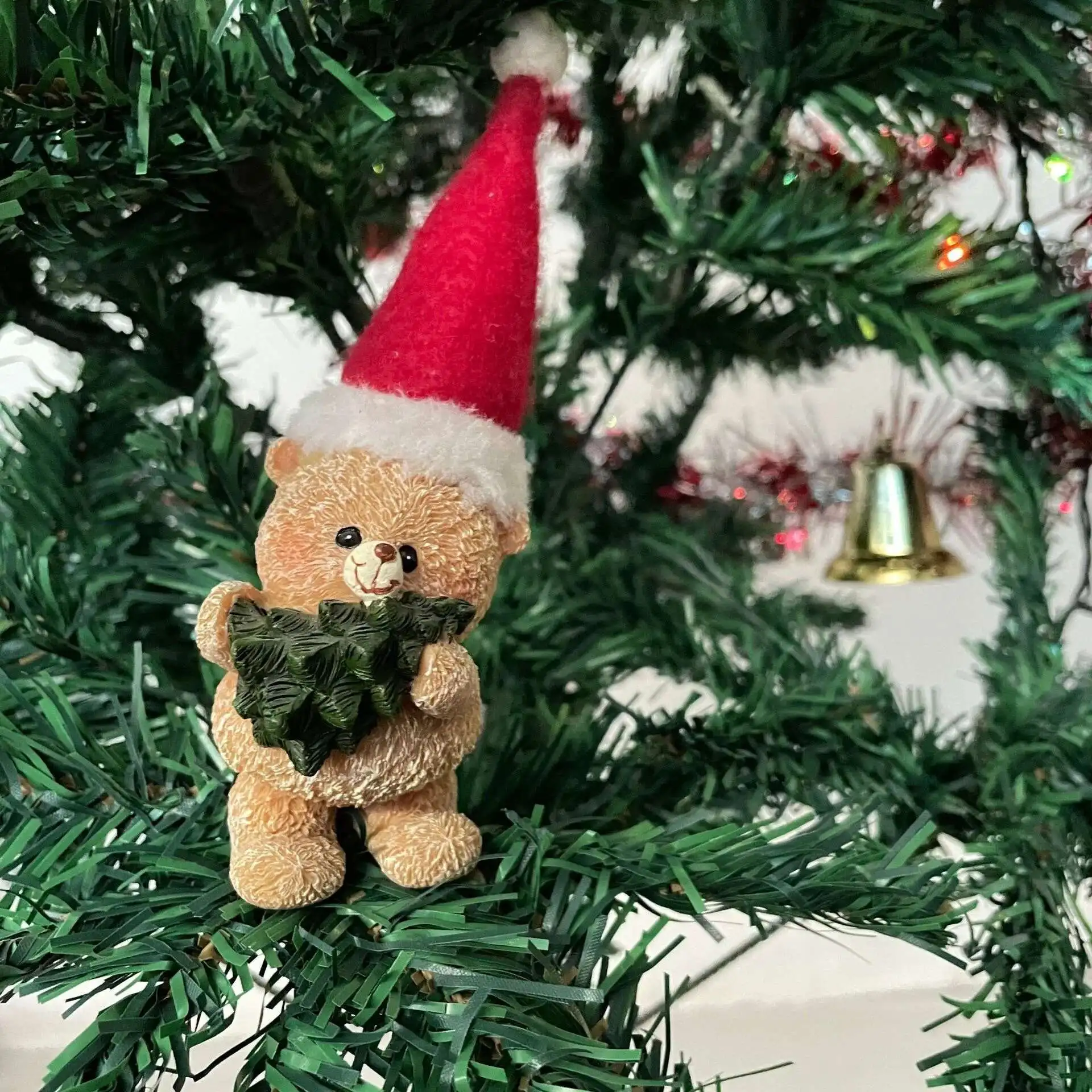 

Рождественский новый продукт, красная рождественская плюшевая шапка, милый маленький медвежонок, украшение для дома, подарок, поделки из смолы