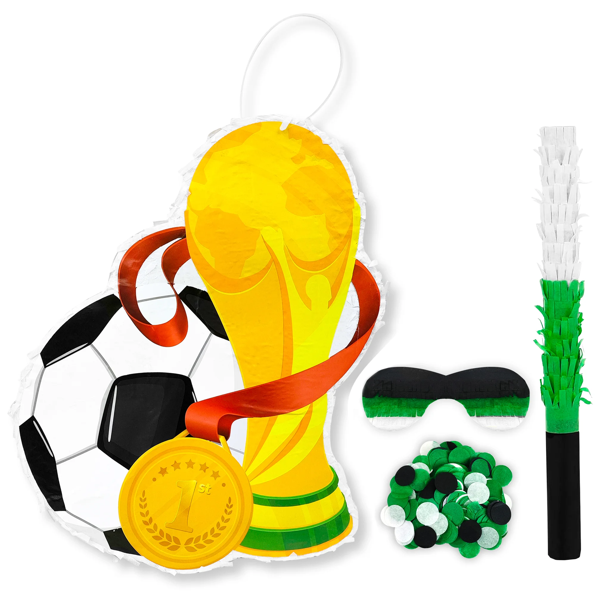 

Soccer Ball Pinata, 4 Pcs Soccer Pinatas Bundle - 15.1'' Soccer Theme Piñata, Soccer Party Pinata Stick & Soccer Party Games