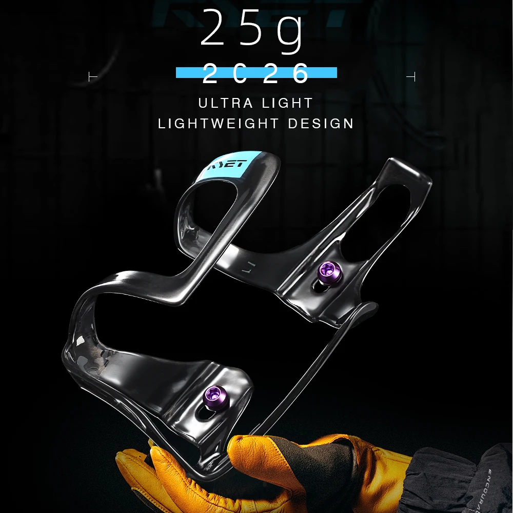 

RYET Full Carbon 25g UltraLight Bike Bottle Cage Right Side-Loading Design with Rainbow Titanium Screw for Road Mountain Bicycle