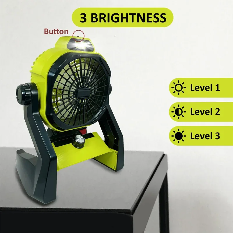 Outdoor Camping Lighting Fan for Makita/Bosch/Dewalt/Milwaukee/Black Decker 18V 20V Li-ion Battery with LED Light with Adapter