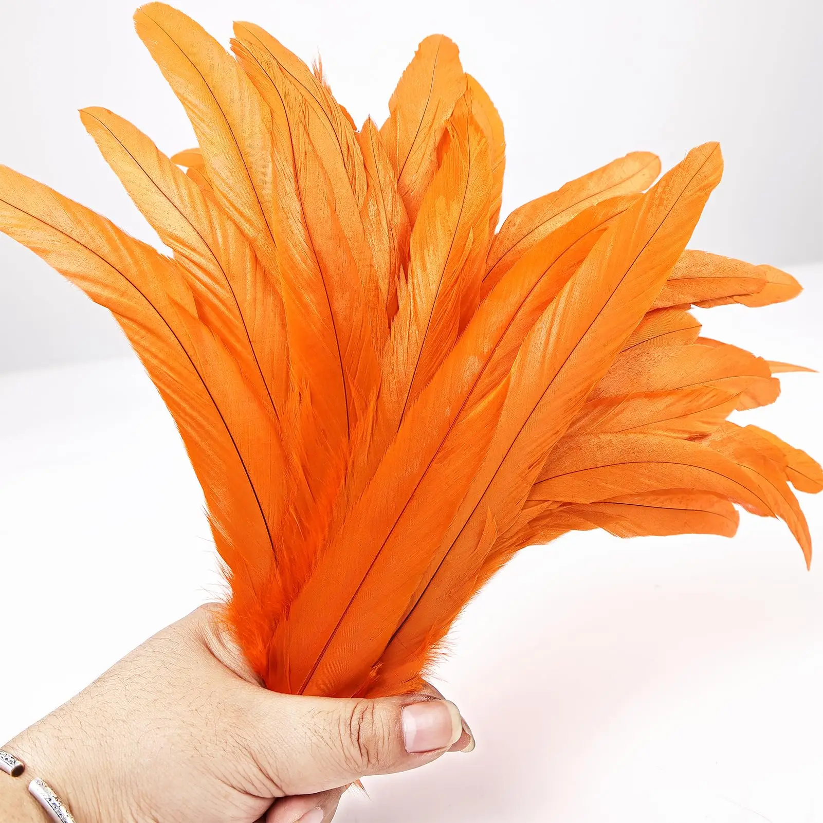 

Wholesale Orange Rooster Tail Feathers 20-45CM Long Coque Feathers for DIY Crafts Halloween Party Performances Decorations