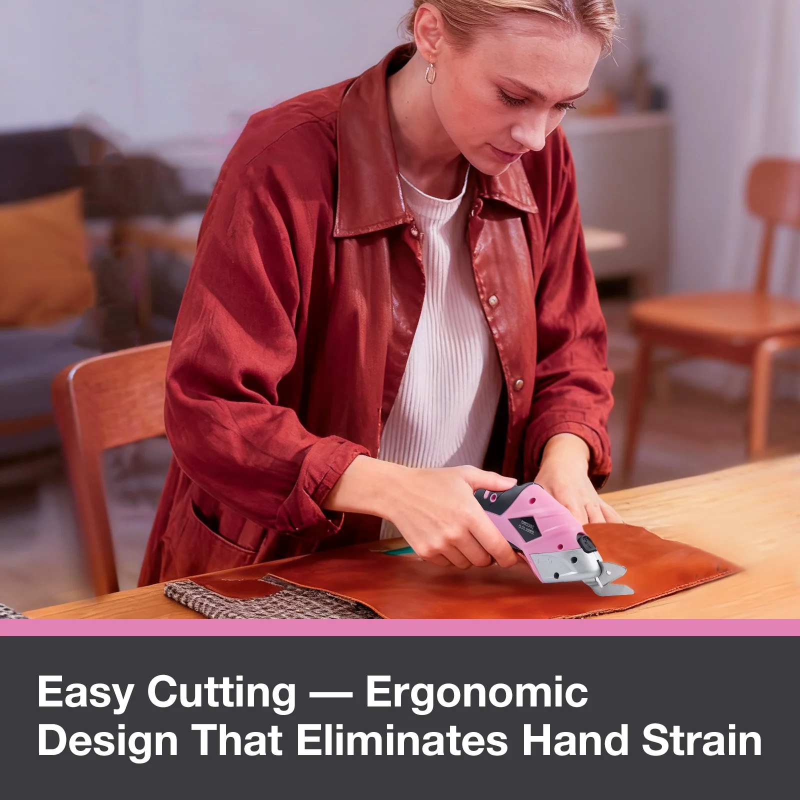 Pink Power Cordless Electric Scissors Professional Tailoring Tools for Cutting Crafts Fabrics Carpets Soft Leather and Cardboard
