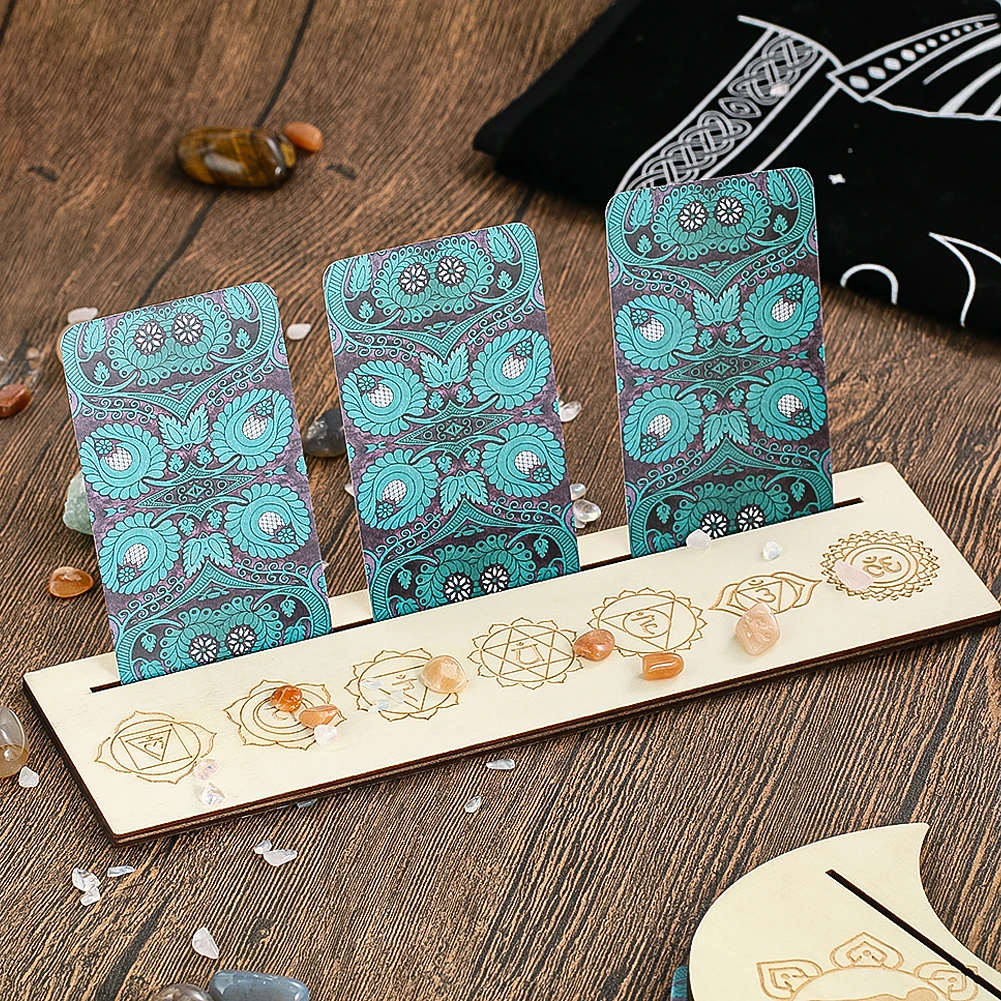 Wooden Tarot Card Holder with Moon Phase Seven Chakras Altar Witchcraft Supplies Home Desktop