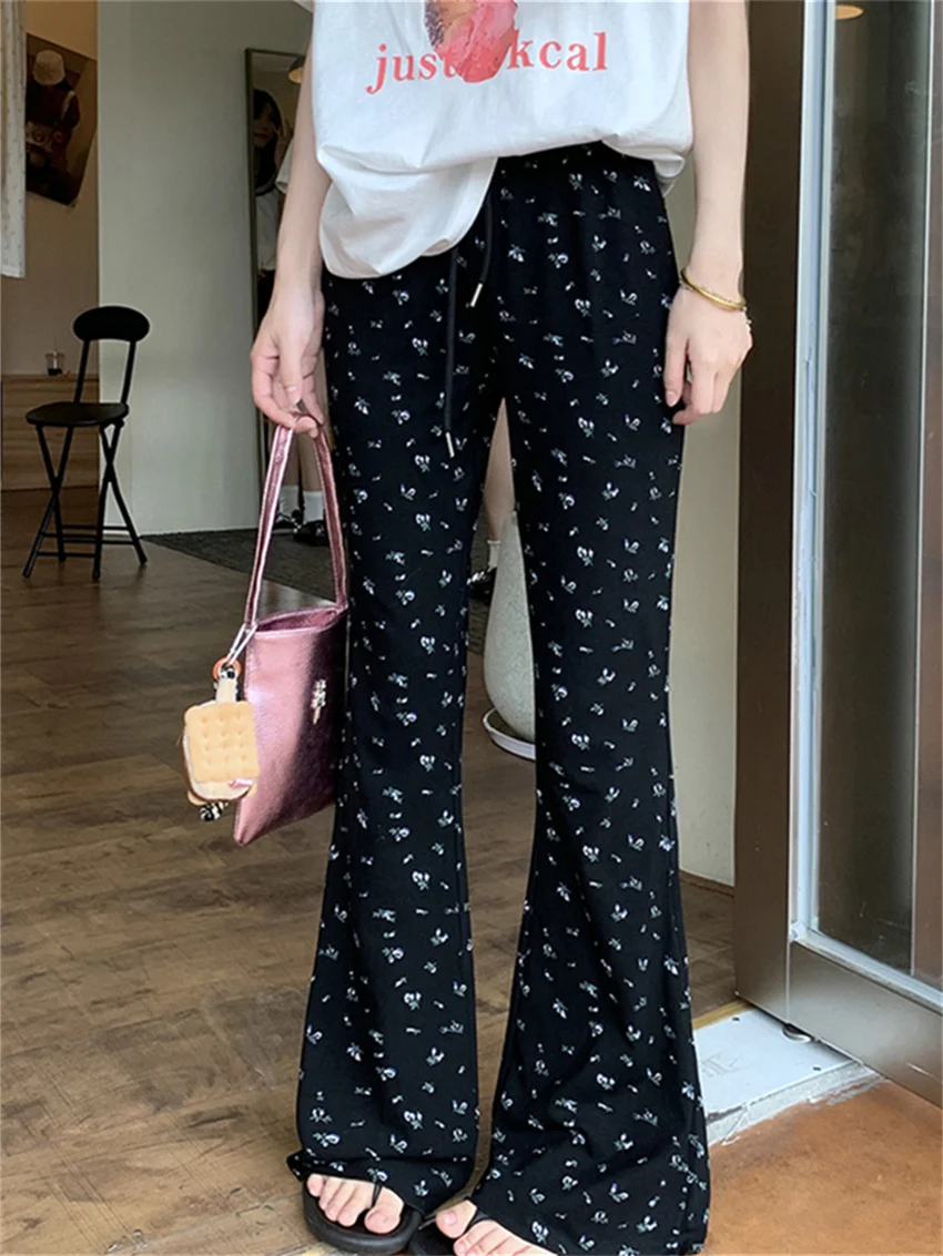 PLAMTEE celana Flare Slim-Fit Flare wanita Chic musim panas pinggang tinggi 2024 Streetwear kasual baru harian longgar Celana kantor wanita Vintage