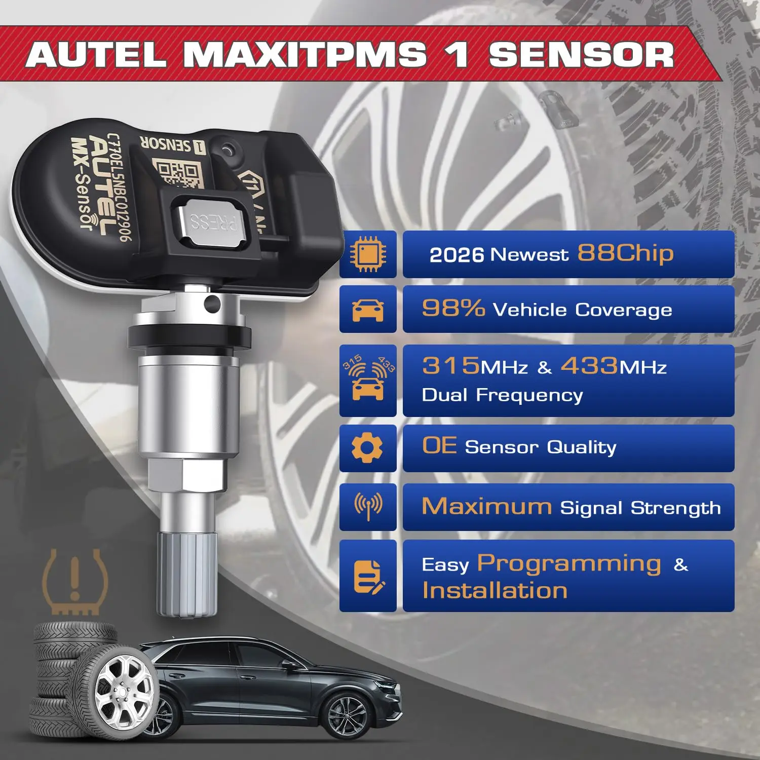 4PC Autel MX Sensor 315 433MHZ 2In1 TPMS Tire Repair Tool Auto Accessory Tyre Pressure Monitor Pad Programmer For TS501 TS508WF