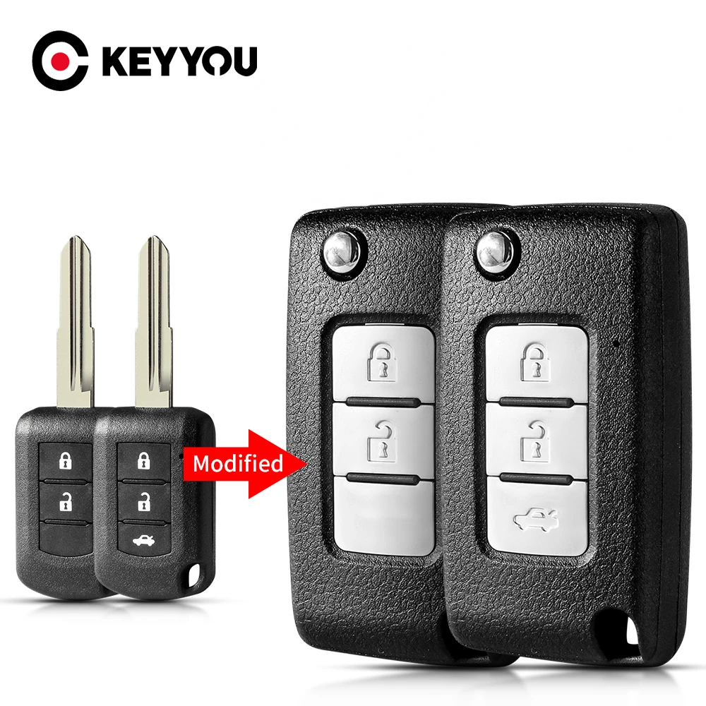 KEYYOU 1 pièce pour Mitsubishi Eclipse Cross GK1W/2W/9W 2017 2018 2019 2020 ASX MIT11R, coque de clé de voiture télécommandée à lame rabattable modifiée