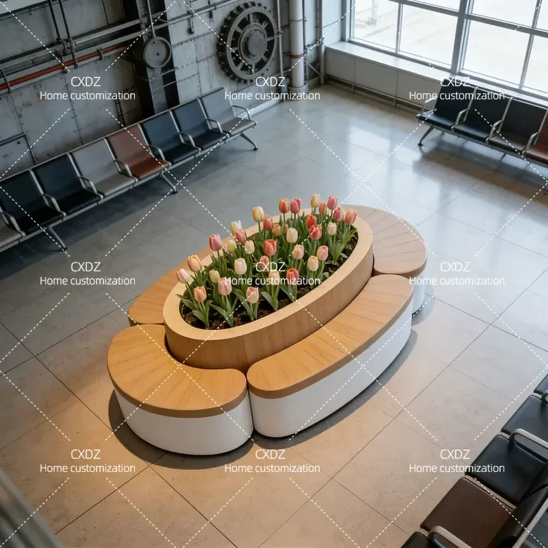 Outdoor Seat Stool with Flower Box Combination Square Resting Chair for Courtyard Mall Commercial Street Garden Planter Bench
