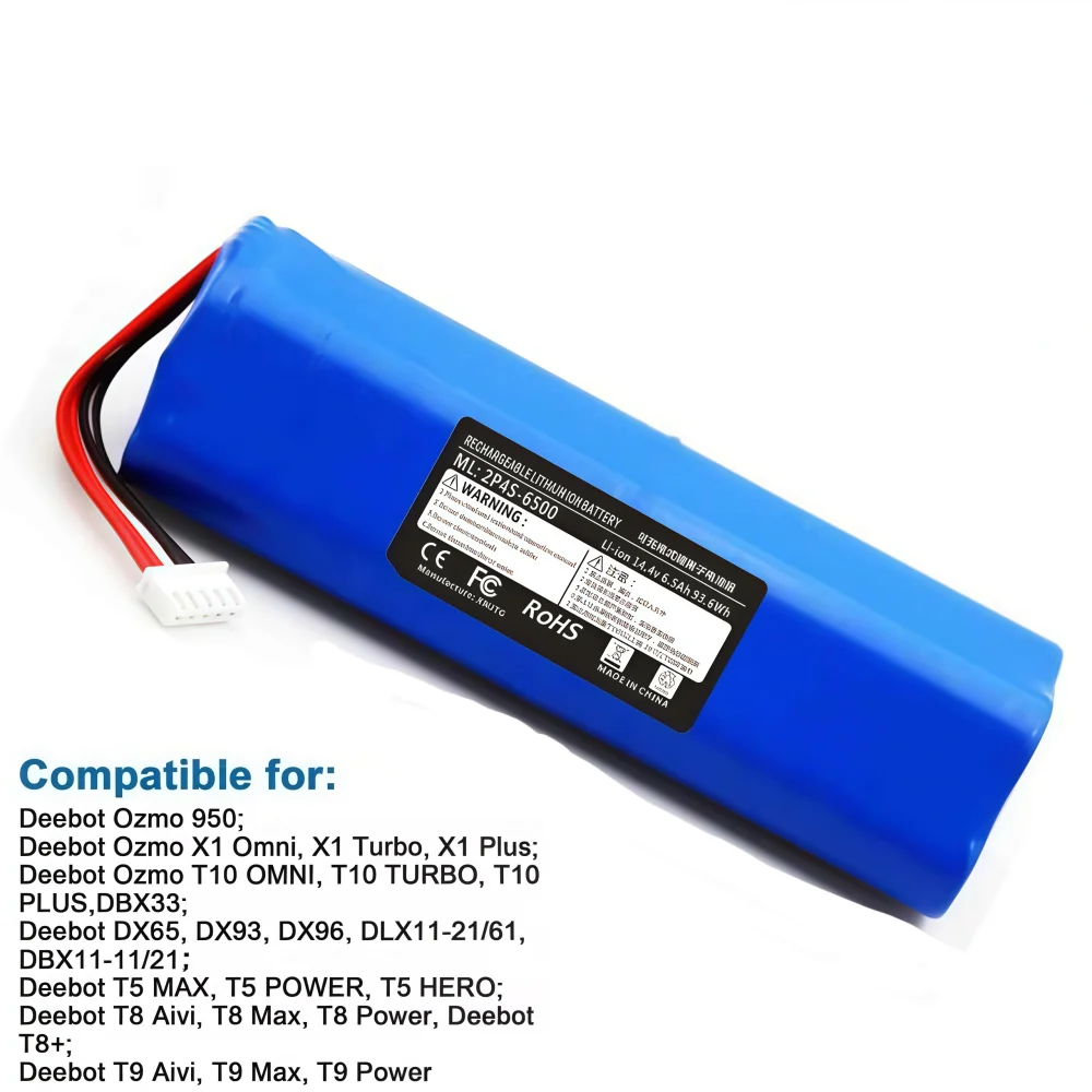 New ECOVACS Battery S10-LI-144-5200mAh/9800mAh/12800mAh Robotic Vacuum Cleaner Replacement for X1 T5 T8 T8AIVI MAX T9 6500mAh.