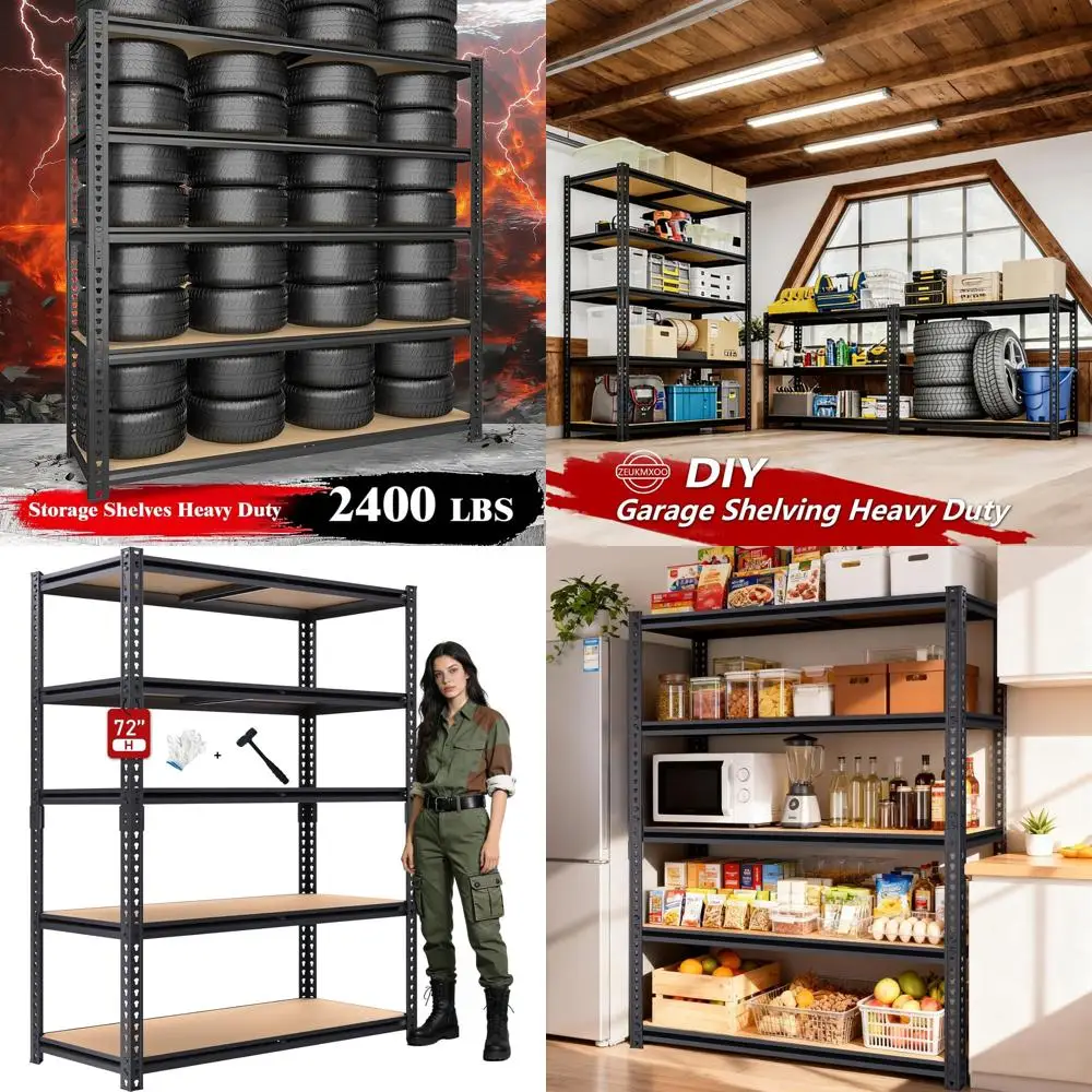 

Прочные металлические стеллажи для гаража, грузоподъемность 2400 фунтов, регулируемые секции для хранения, 16x35.5x72 дюймов