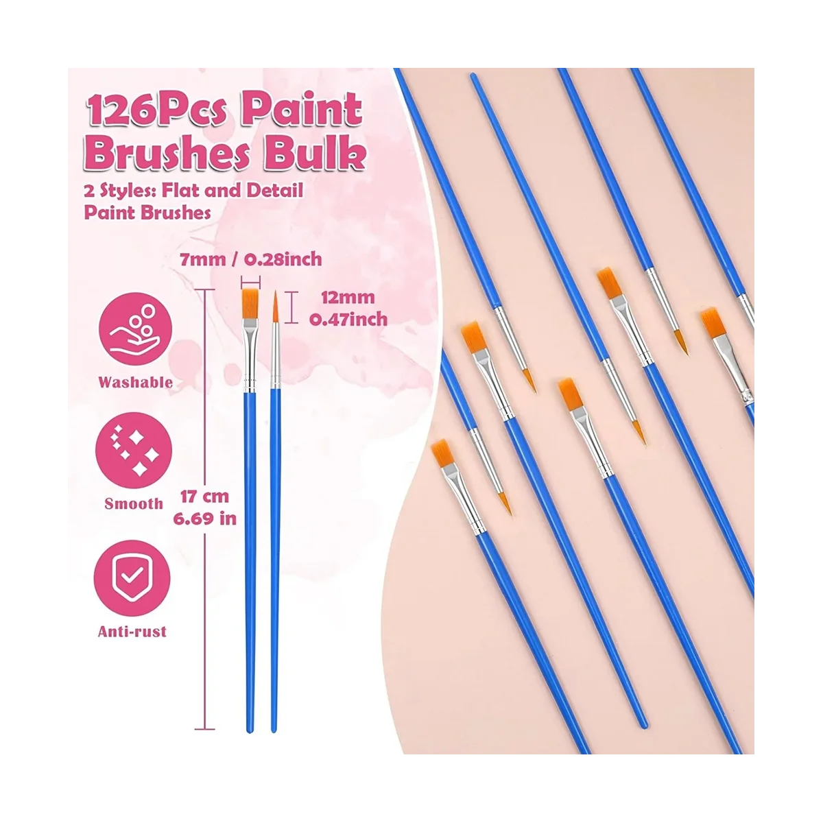 Pequeno Pincel para Crianças, Pincéis com Pontas Lisas e Finas, Óleo Acrílico Aquarela Prego Corporal, Sala de Aula, 126Pcs