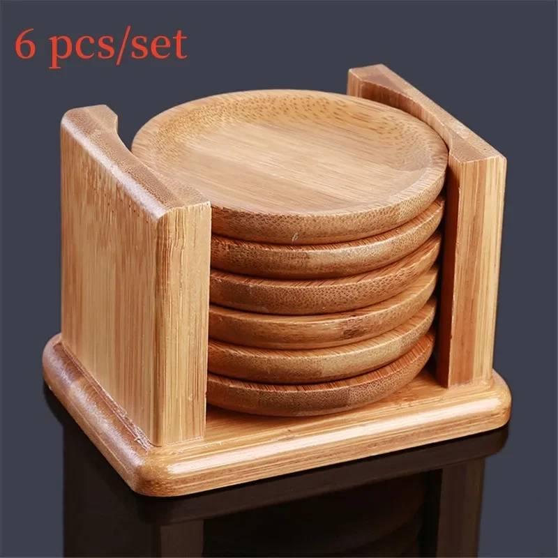 6PCS Round Shape Bamboo Coaster Cup Rest   for Glass Cups Tea Cup Coffe Mug Bottle Water Holder Natural Home Decor