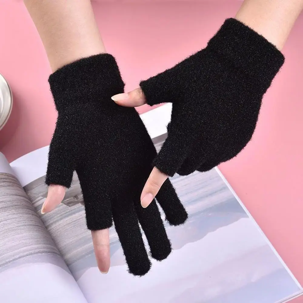 

Plush Two-fingerless Gloves Outdoor Sports Cold-proof Mittens Solid Color Exposed Finger Imitation Mink Fur Half Finger Gloves