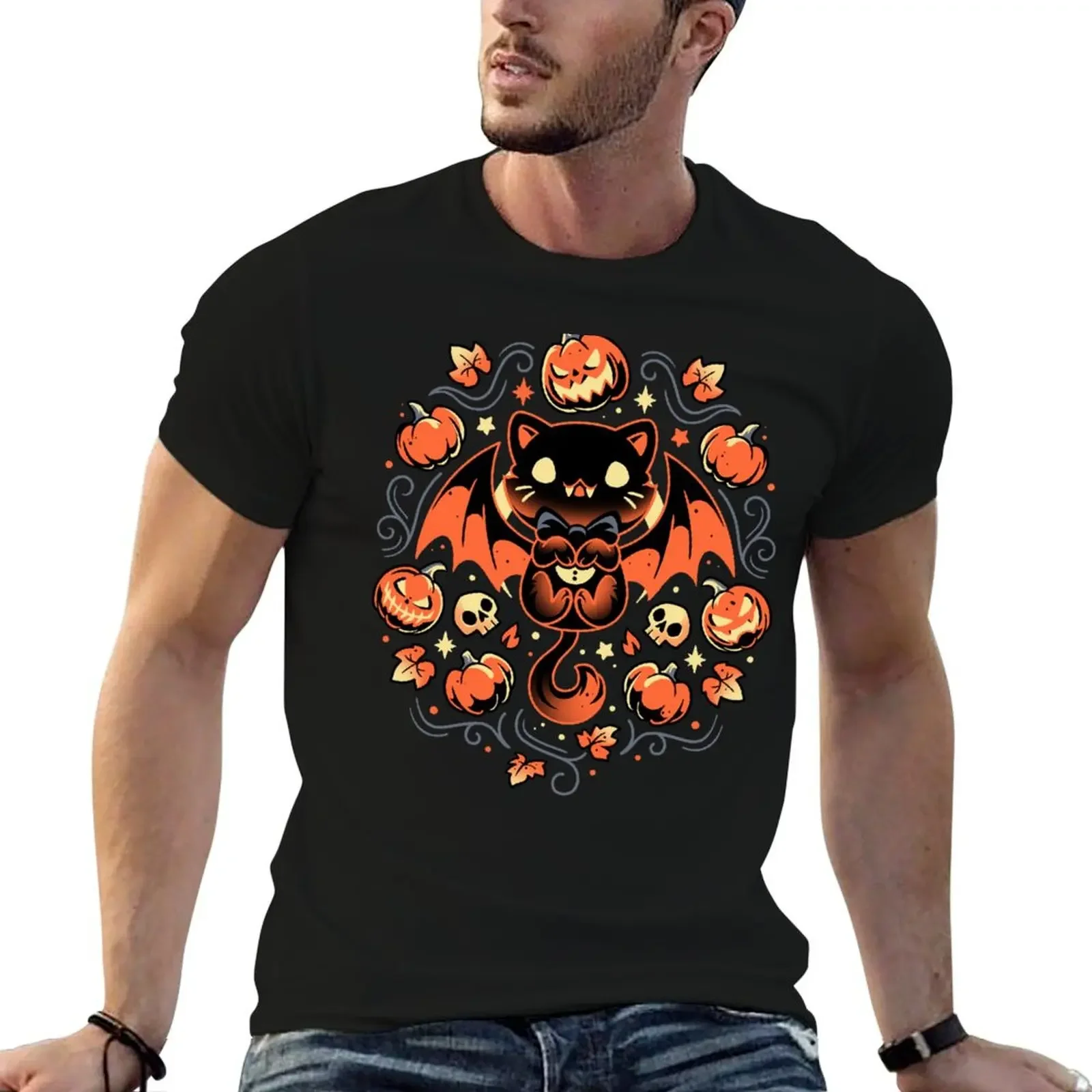 

Midnight Pumpkin Cat - Cute Vampire Kitten T-Shirt plus sizes oversized quick drying vintage clothes t shirts for men