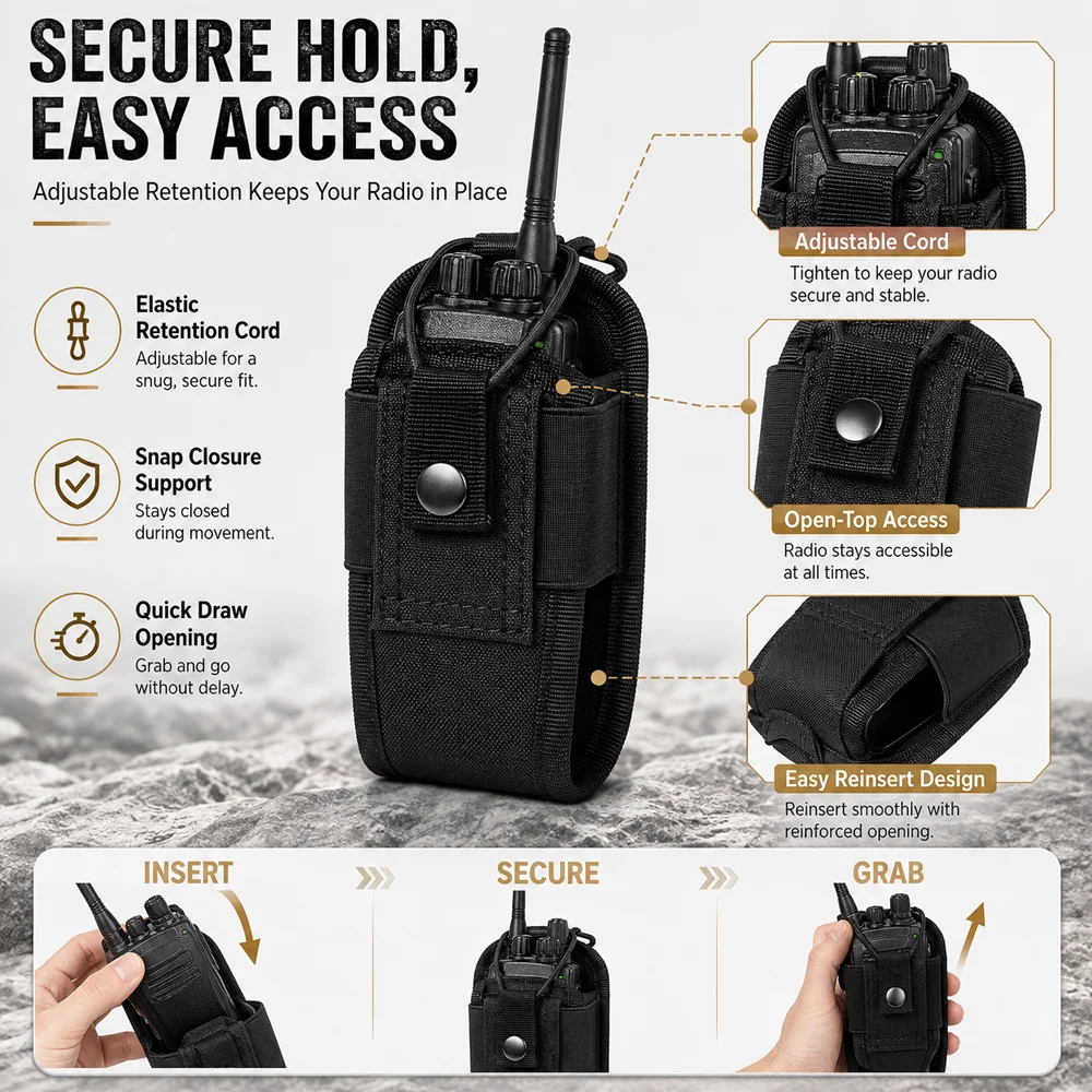 Tactical Walkie Talkie Holder Radio Pouch Molle System Intercom Storage Bag Belt Waist Pouch for Outdoor Camping Hiking