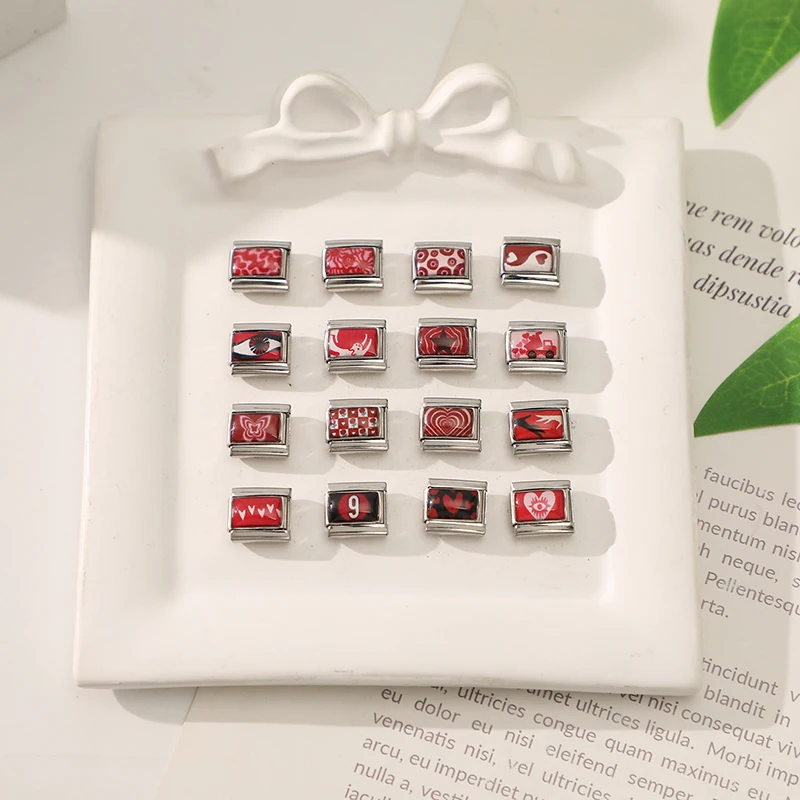 Y2K الأحمر القلب فراشة 9 نجمة العين القط الإيطالية سحر الروابط صالح 9 مللي متر الفولاذ المقاوم للصدأ النساء سوار DIY بها بنفسك صنع المجوهرات الهدايا