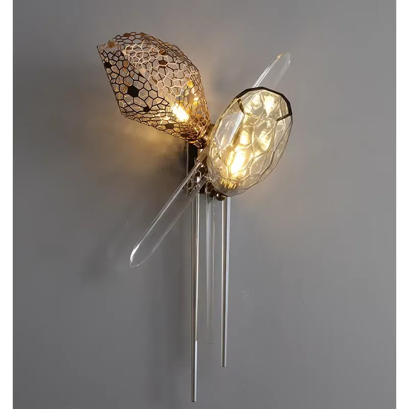 High End Modern Indoor G9 Lustre Fixtures Art Cristal Brass Glass Wall Sconce Room Decor Murano Glass Wall Lamp