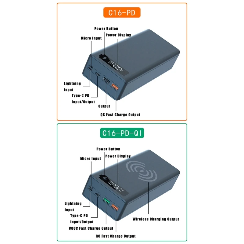 16 Slot DIY 16850 Power Bank Shell 5W/10W Wireless Charging Case Shell Detachable Power Bank Case QC3.0 PD Battery Charger Shell