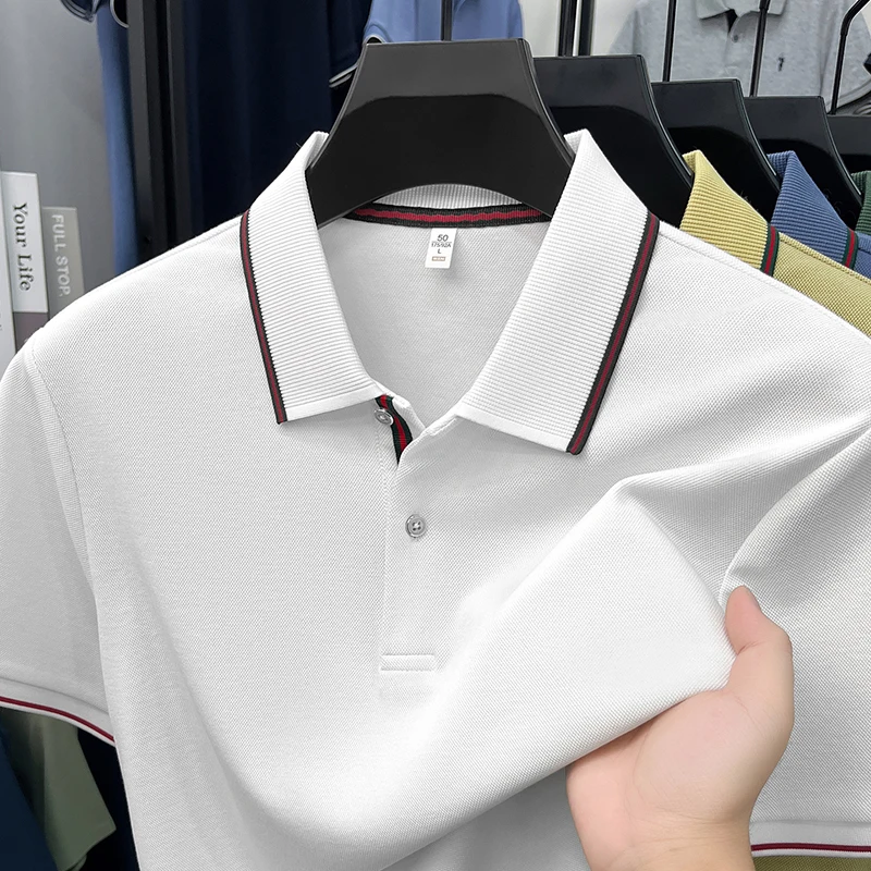 

High end brand short sleeve polo shirt men luxury comfortable breathable cotton summer fashion casual new striped lapel T-shirt