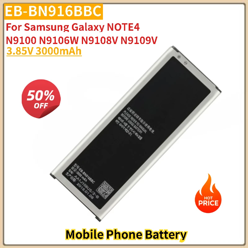 

3.85V 3000mAh Mobile Phone Battery EB-BN916BBC For Samsung Galaxy NOTE4 N9100 30 N9106W N9108V N9109V Brand-New High Quality