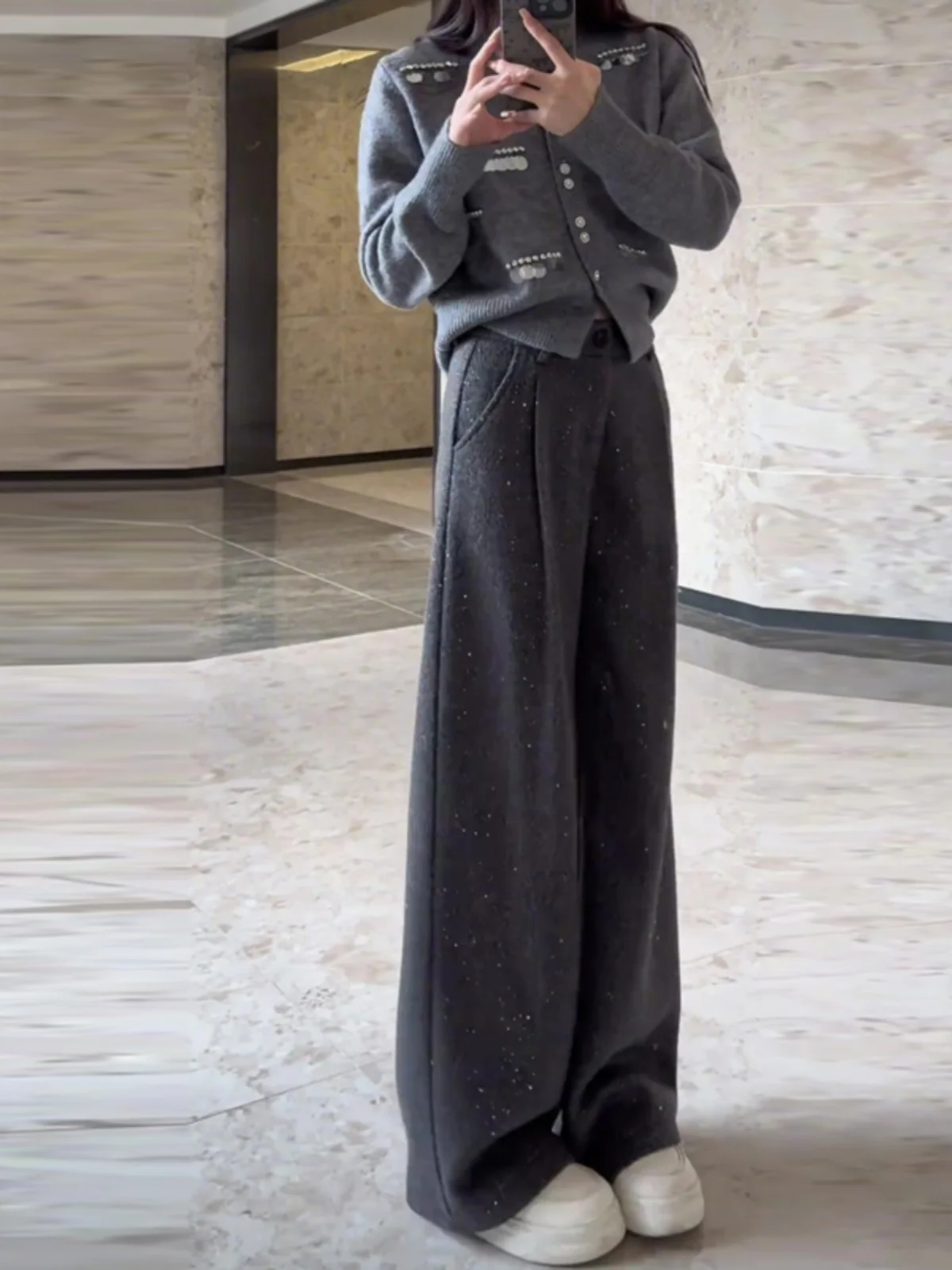 

Ele ey Woolen Suit Pants Women's High Waist Straight Leg Wide Leg Pants iny Design Spring Autumn Korean Sle