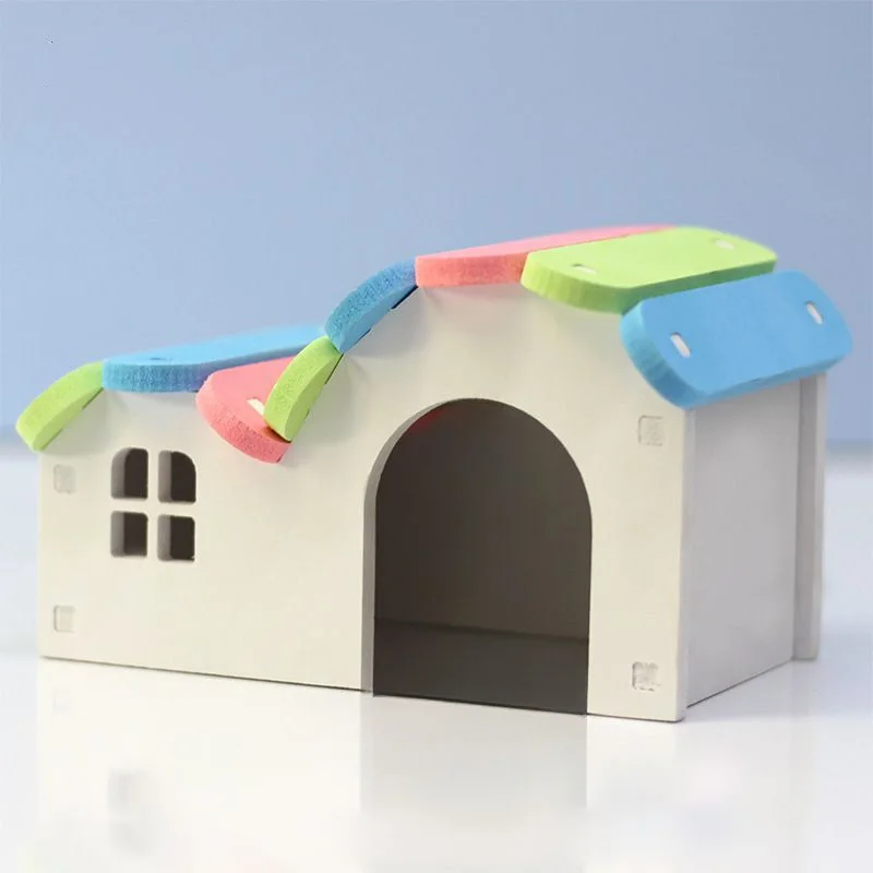 Nid de maison arc-en-ciel en bois assemblé pour hamster, jouet de sport Totoro, villa