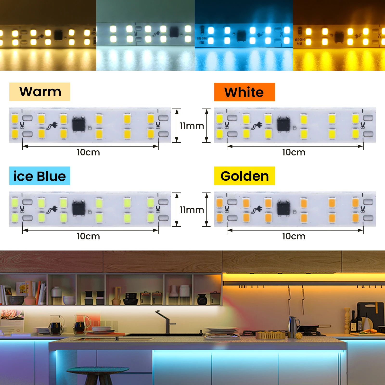 5M 10M 20M/Roll LED Strip Light AC 220V 2835 240LEDs/M Flexible Adhesive LED Tape Double row Waterproof Led Ribbon Rope Light