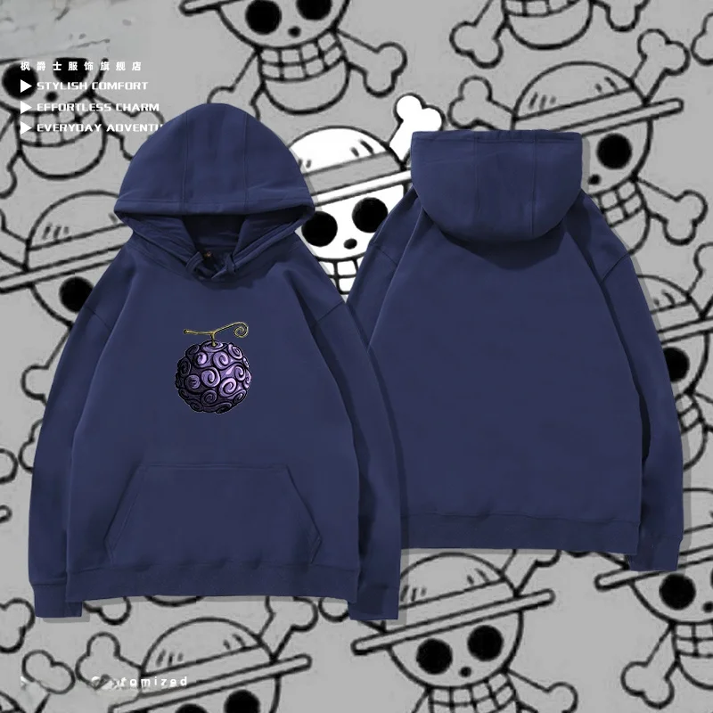 

Худи Devil Fruit Long Sve из чистого хлопка с аниме-принтом, молодежный повседневный свитшот с круглым вырезом, удобный крой