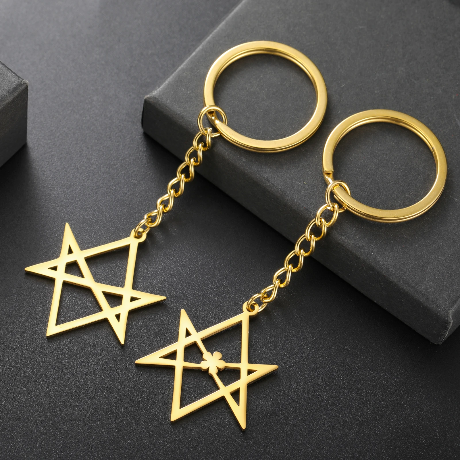 Jeshayuan Unicursal Hexagram Keychain Thelema Symbol Pendant Key Ring Supernatural Men Of Letters Keychains Jewelry Gift