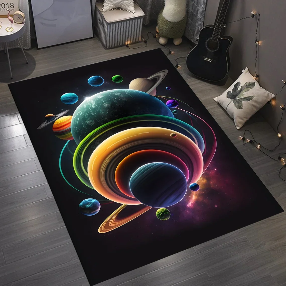 Cartoon Space Astronaut Carpet Planet Spaceman Travel in Space Print Rug for Boy Girl Bedroom Living Room Indoor Small Floor Mat