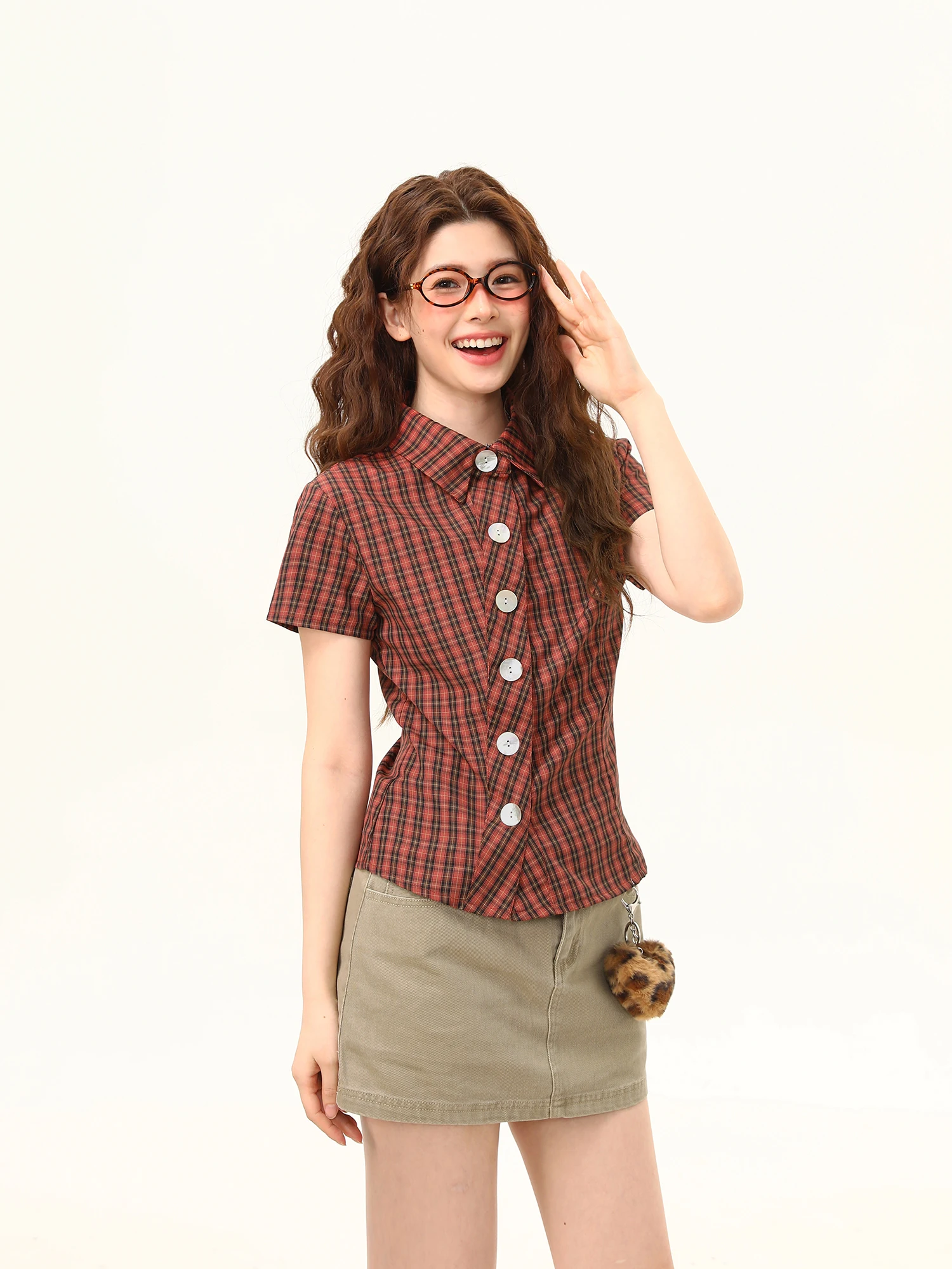 

Wild Azizi 2000AM New Button ort Waist Inward Cardigan irt Casual Sle Slim Fit Women's irt Summer Season Color