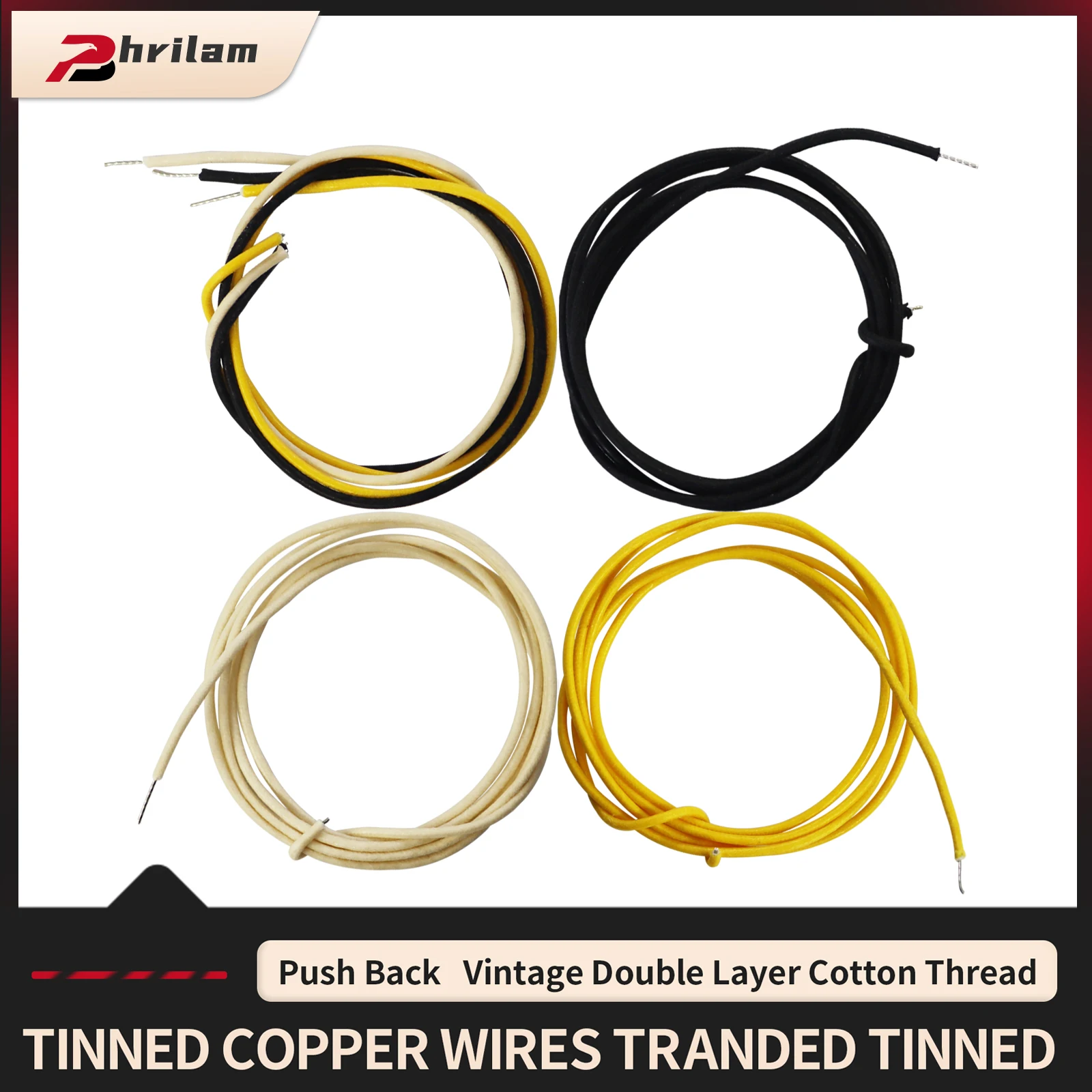Cloth-covered Waxed Vintage-style Pushback Guitar Wire (White/black/yellow) Pushback Wire for Electric Guitar Upgrade, 22 AWG Wi